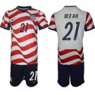 adult & kids USA National Soccer Uniform Suit 21 Timothy Weah Jersey Set Home 2026 Red Activewear
