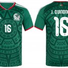 adult & kids Mexico National Soccer Uniform 16 J. Quinones Jersey Home Stadium 2026 Green Activewear