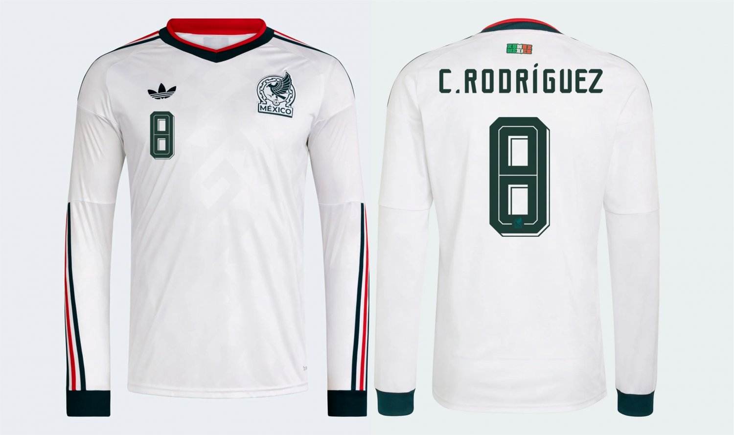 adult unisex Mexico National Team Soccer Uniform 8 C. Rodriguez Jersey Away 2026 White Long-Sleeve