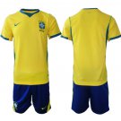 adult & kids Brazil National Team Soccer Uniform suit Blank Jersey set Home 2026 Gold Activewear kit
