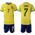 adult & kids Brazil National Soccer Uniform suit 7 Matheus Cunha Jersey set 2026 Home Activewear kit