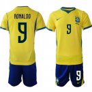 adult & kids Brazil National Soccer Uniform suit 9 Ronaldo Jersey set Home 2026 Gold Activewear kit