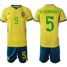 adult & kids Brazil Soccer Uniform suit 5 Bruno Guimaraes Jersey set Home 2026 Gold Activewear kit