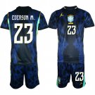 adult & kids Brazil Soccer Uniform suit 23 Moraes Ederson Jersey set Away 2026 Blue Activewear kit