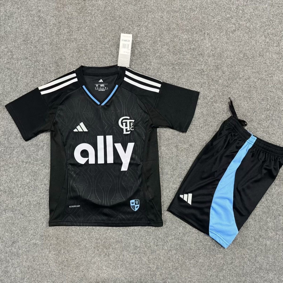 youth Charlotte Soccer Uniform suit Blank Jersey set 2025 Fortress Black kids Activewear kit