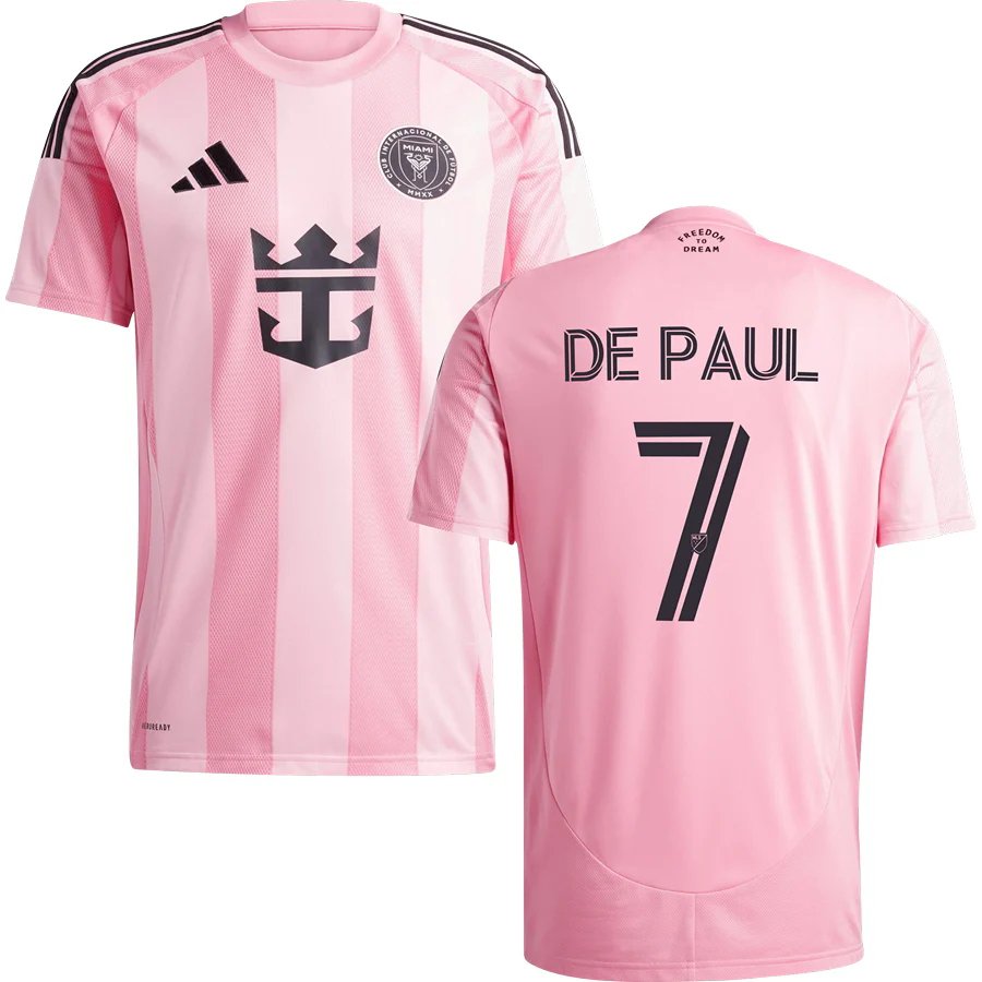 adult & kids Inter Miami Soccer Uniform 7 Rodrigo De Paul Jersey 2025 Euforia Pink Activewear Shirt