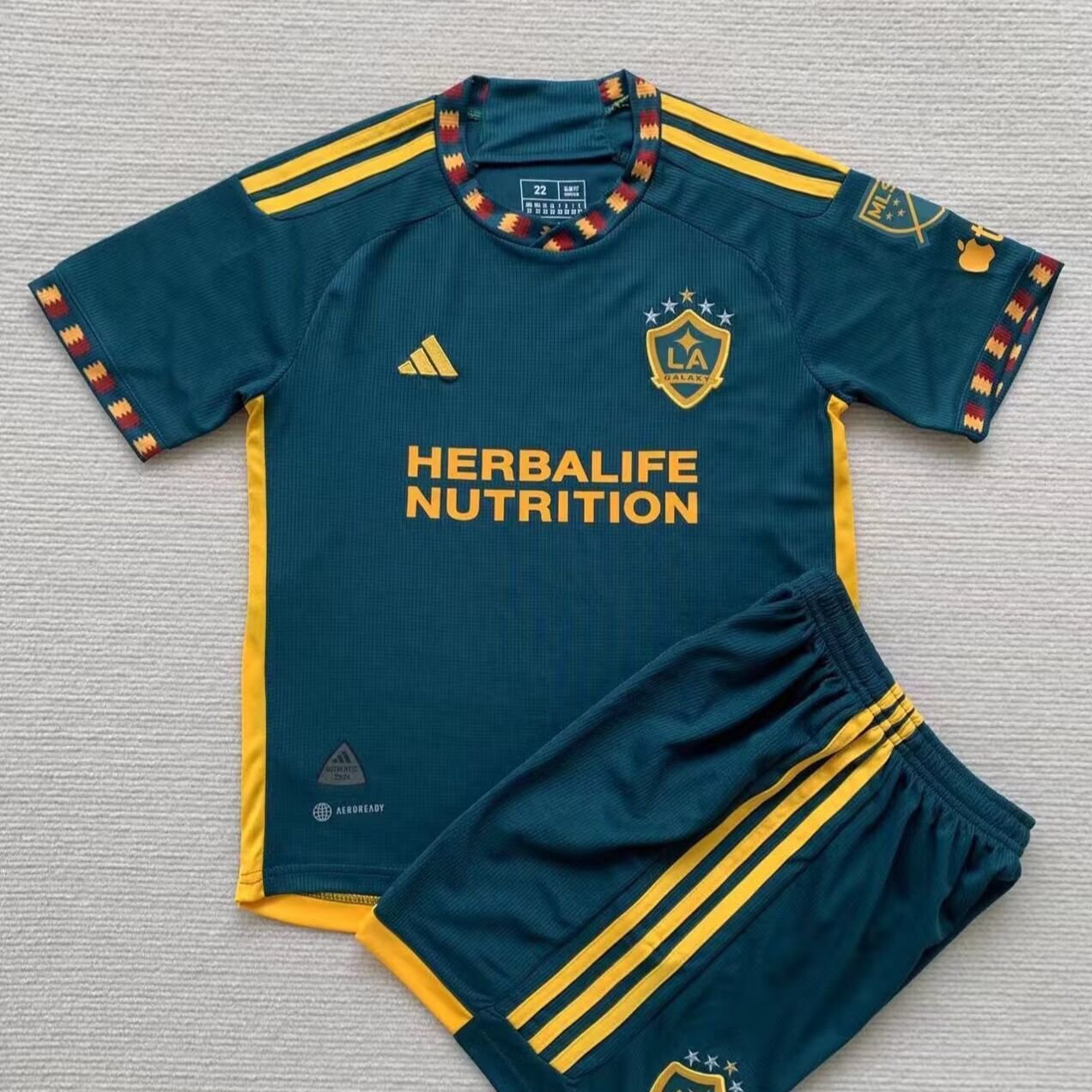 youth LA Galaxy Soccer Uniform suit Blank Jersey set 2024 Green kids Activewear Shirt kit