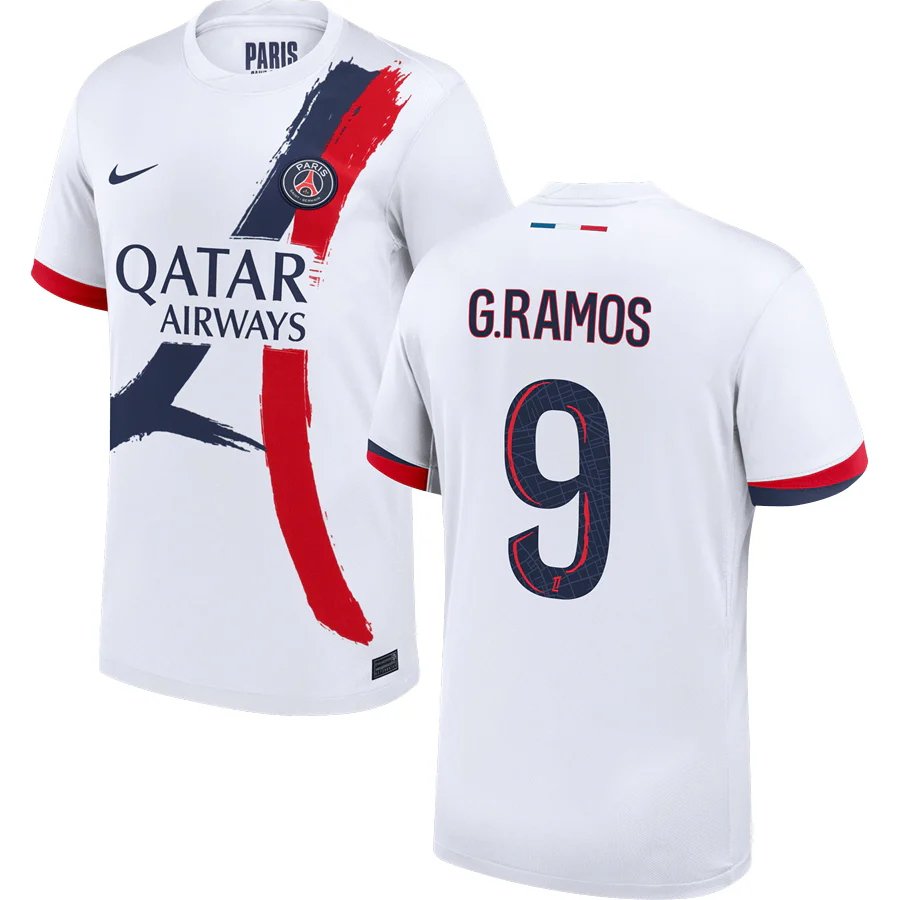 adult & kids Paris Saint-Germain Soccer Uniform 9 Goncalo Ramos Jersey 2526 Away Activewear White
