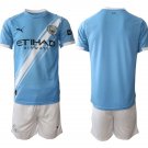 adult & kids Manchester City Soccer Uniform suit Blank Jersey set 2526 Home Activewear Blue kit