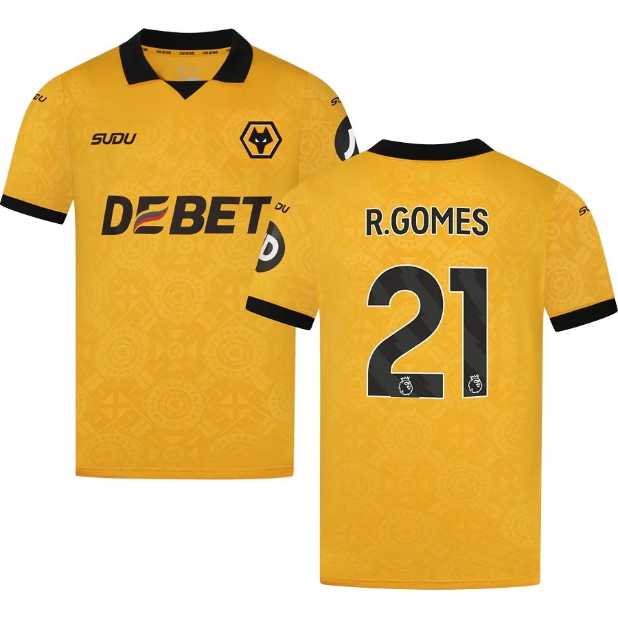 adult & kids Wolverhampton Wanderers Soccer Uniform 21 R.GOMES Jersey 2526 Home Activewear Yellow