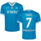 adult & kids Napoli Soccer Uniform 7 David Neres Jersey 2526 Home Activewear Blue Shirt