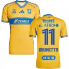 adult & kids Tigres Soccer Uniform 11 Juan Brunetta Jersey 2526 Home Activewear Yellow Shirt