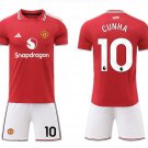 adult & kids Manchester United Soccer Uniform suit 10 Matheus Cunha Jersey set 2627 Home Red kit