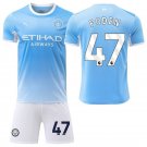 adult & kids Manchester City Soccer Uniform suit 47 Phil Foden Jersey set 2627 Home Shirt Blue kit