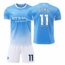 adult & kids Manchester City Soccer Uniform suit 11 Jeremy Doku Jersey set 2627 Home Shirt Blue kit