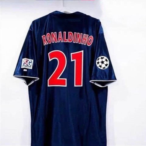 adult & kids Paris Saint-Germain Soccer Uniform 21 Ronaldinho Jersey Retro 01/02 Home Shirt Navy