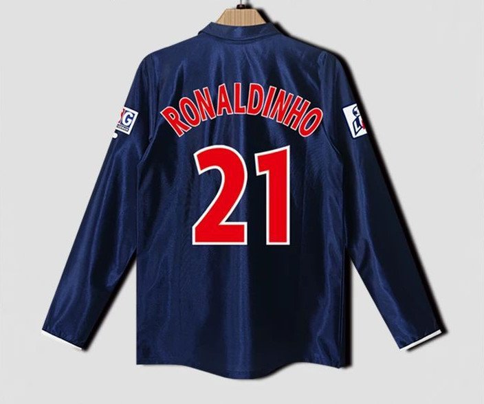 adult unisex Paris Saint-Germain Soccer Uniform 21 Ronaldinho Jersey Retro 01/02 Home Long Sleeves