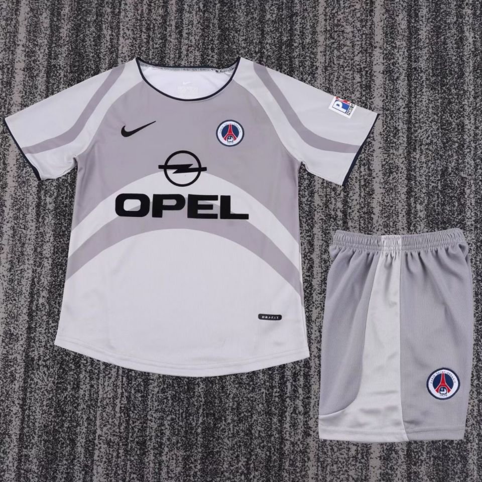 youth Paris Saint-Germain Soccer Uniform suit Blank Jersey set Retro 01/02 kids Away Shirt Grey kit