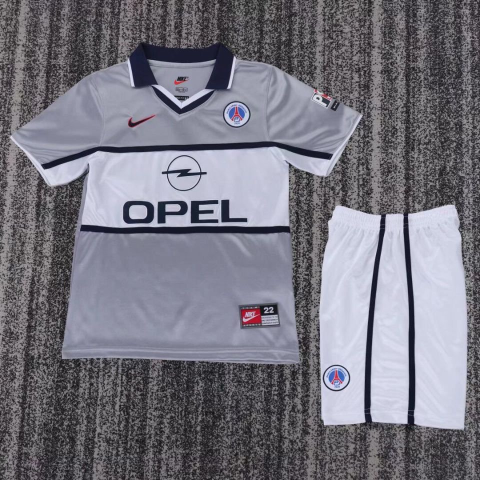 youth Paris Saint-Germain Soccer Uniform suit Blank Jersey set Retro 00/01 kids Away Shirt Grey kit