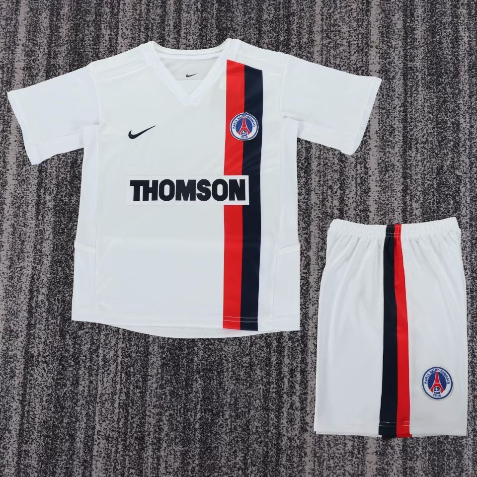 youth Paris Saint-Germain Soccer Uniform suit Blank Jersey set Retro 02/03 kids Away White kit