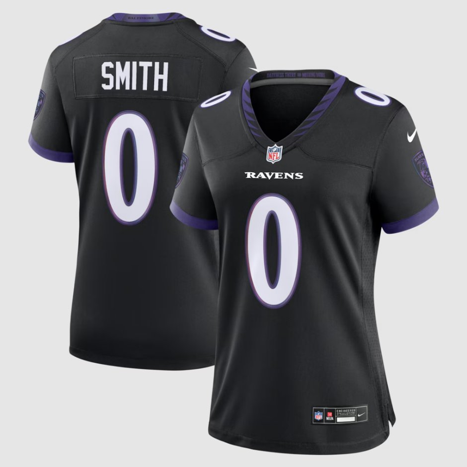 women's Baltimore Ravens Uniform 0 Roquan Smith Jersey 2026 new Stitched Activewear Black Shirt