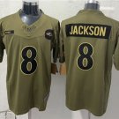 adult Ravens Uniform 8 Lamar Jackson Jersey Stitched Activewear Olive 2025 Salute To Service Shirt