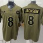 adult Ravens Uniform 8 Lamar Jackson Jersey Stitched Activewear Olive 2025 Salute To Service Shirt
