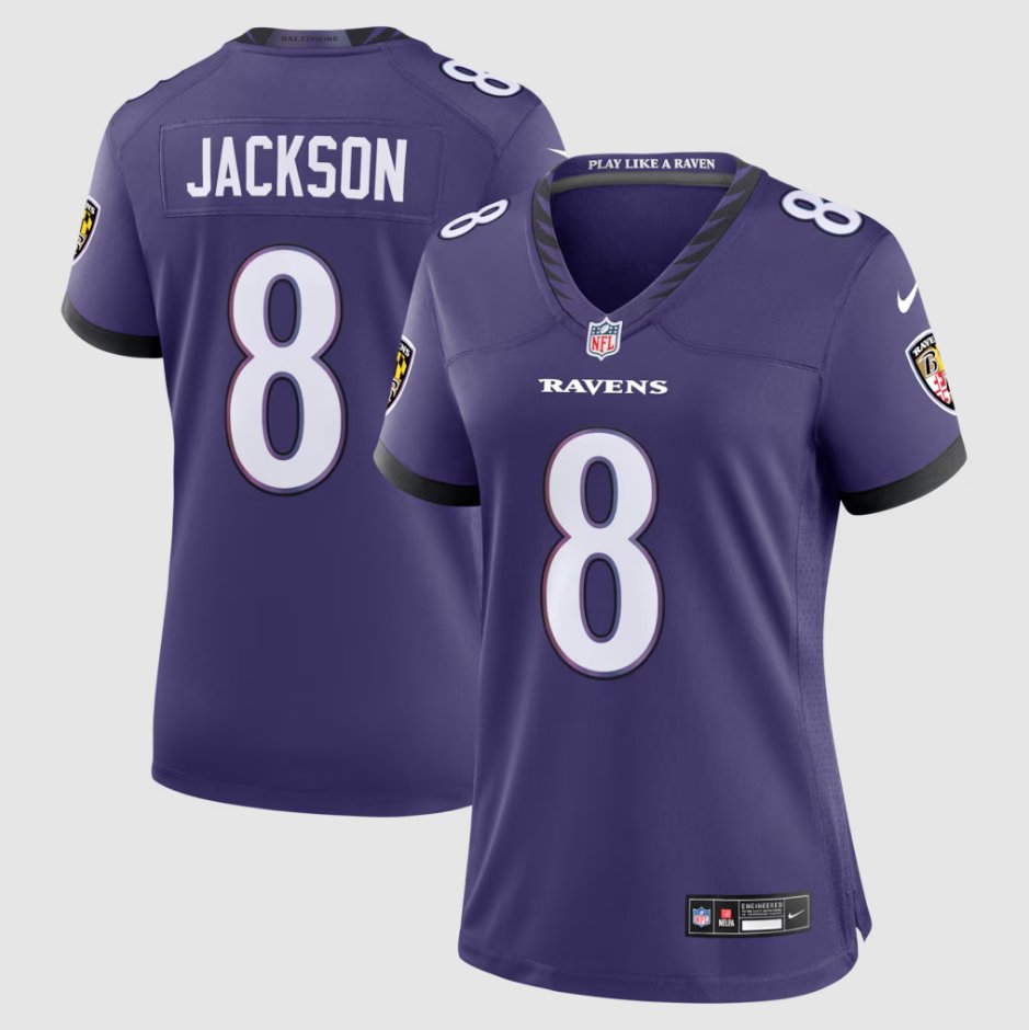 women's Baltimore Ravens Uniform 8 Lamar Jackson Jersey 2026 new Stitched Activewear Purple Shirt