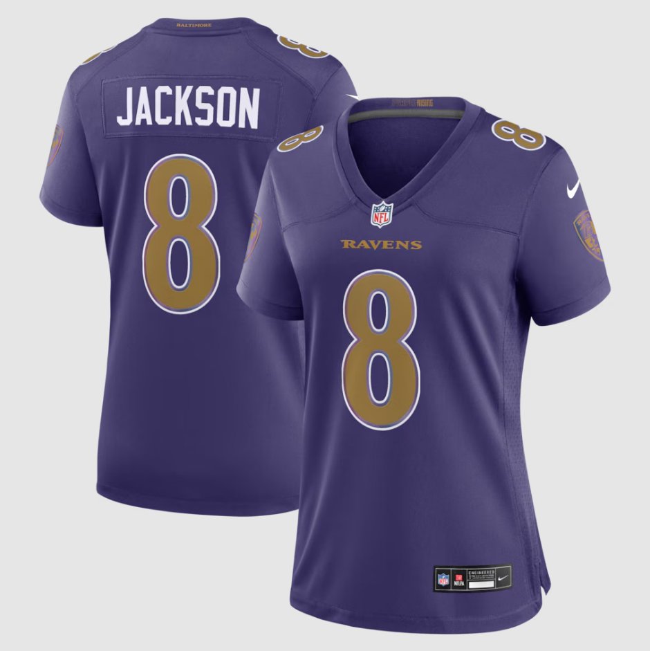 women's Baltimore Ravens Uniform 8 Lamar Jackson Jersey 2026 new Stitched Shirt Purple Alternate