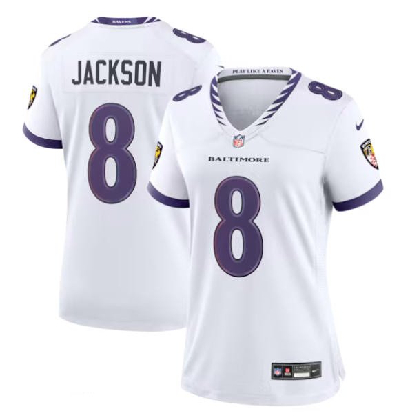 women's Baltimore Ravens Uniform 8 Lamar Jackson Jersey 2026 new Stitched Activewear White Shirt