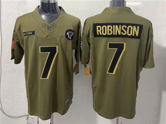 adult Ravens Uniform 7 Bijan Robinson Jersey Stitched Activewear Olive 2025 Salute To Service Shirt