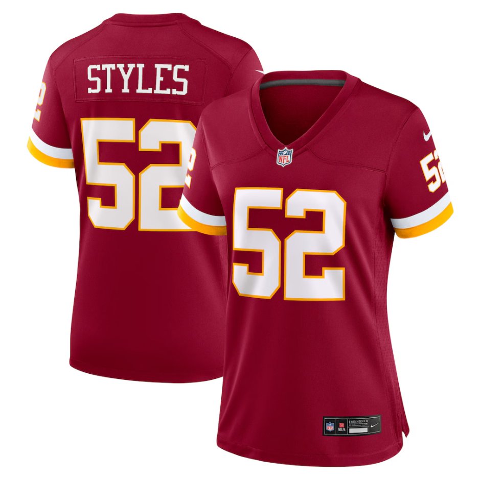 women's Washington Commanders Uniform 52 Sonny Styles Jersey 2026 Draft Stitched Shirt Burgundy