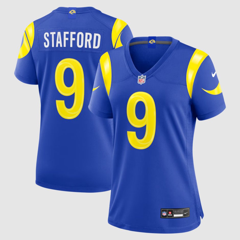 women's Los Angeles Rams Uniform 9 Matthew Stafford Jersey 2026 new Stitched Activewear Royal Shirt