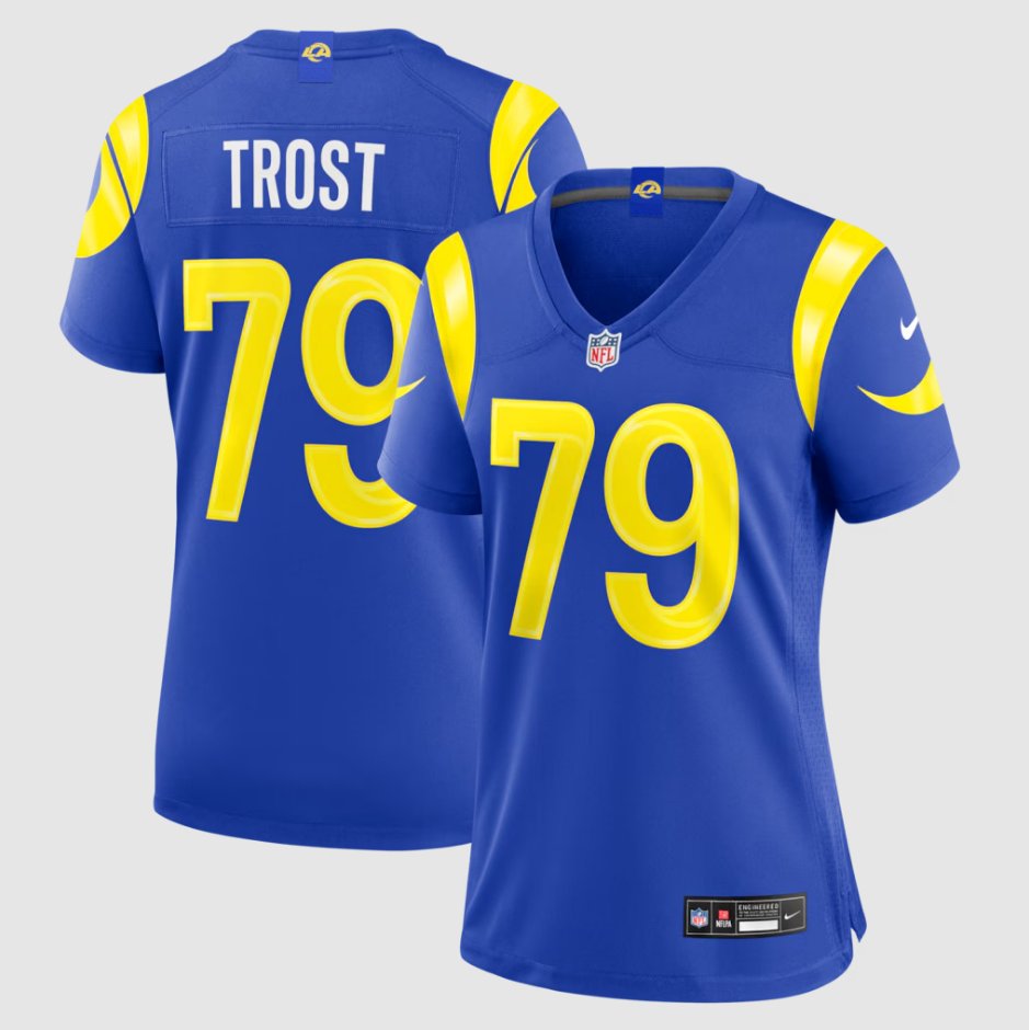women's Los Angeles Rams Uniform 79 Keagen Trost Jersey 2026 new Stitched Activewear Royal Shirt