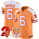 adult & youth Buccaneers Uniform 6 Baker Mayfield Jersey Stitched Orange-White 50th Season & C Patch