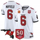 adult & youth Buccaneers Uniform 6 Baker Mayfield Jersey Stitched White 50th Season & C Patch Shirt