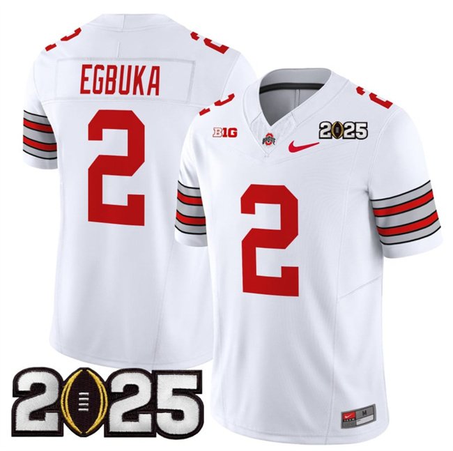 adult & youth Ohio State Buckeyes 2 Emeka Egbuka Jersey College Stitched White 2025 CFP Final