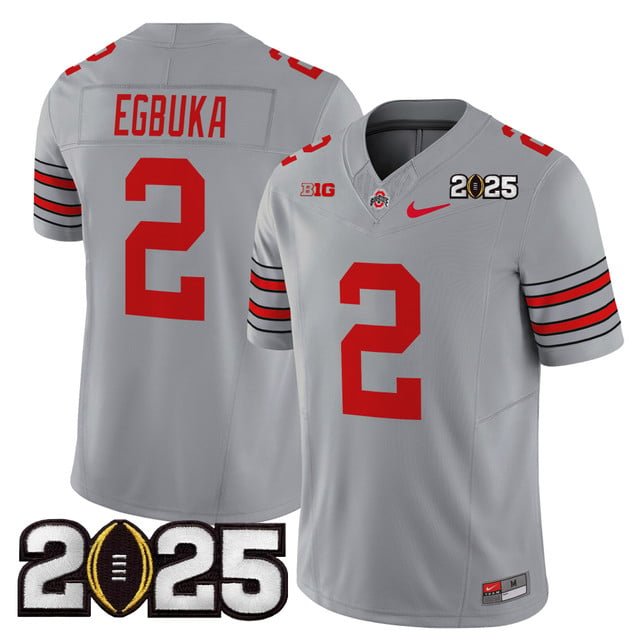 adult & youth Ohio State Buckeyes Uniform 2 Emeka Egbuka Jersey College Stitched Gray 2025 CFP Final