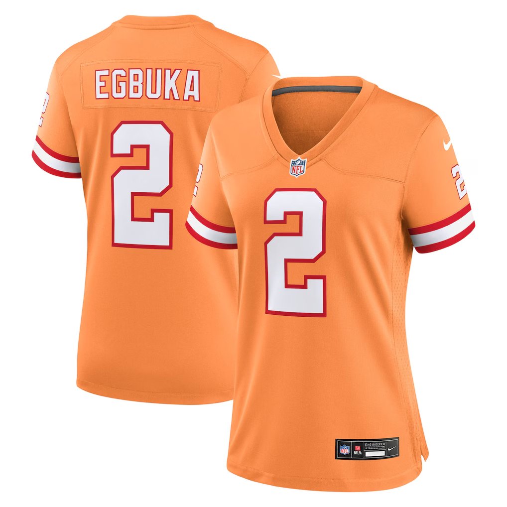 women's Tampa Bay Buccaneers Uniform 2 Emeka Egbuka Jersey Stitched Activewear Orange Shirt