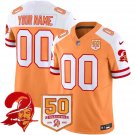 adult & youth Buccaneers Uniform 00 Custom name number Jersey Stitched Orange-White 50th Season