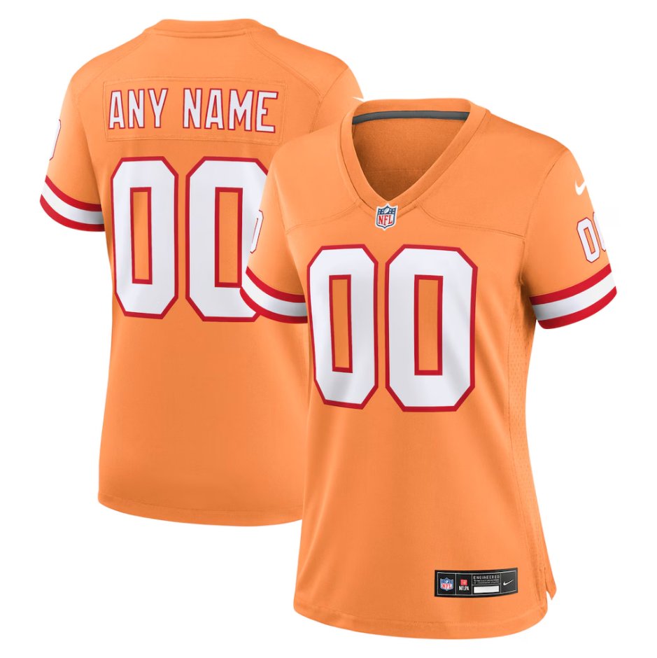 women's Tampa Bay Buccaneers Uniform 00 Custom name number Jersey Stitched Activewear Orange Shirt