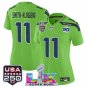 women's Seahawks 11 Jaxon Smith-Njigba Jersey Stitched Green Super Bowl LX & 50th & USA 250 Patch