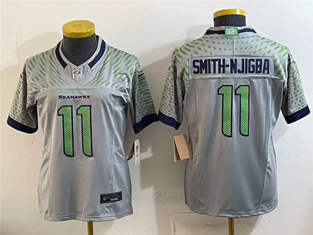 women's Seattle Seahawks Uniform 11 Jaxon Smith-Njigba Jersey Stitched Activewear Gray Shirt