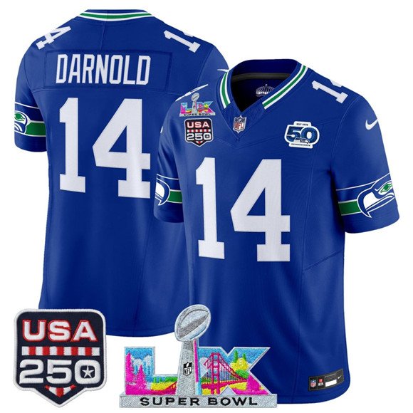 adult & youth Seahawks Uniform 14 Sam Darnold Jersey Stitched Royal Super Bowl LX & 50th & USA 250