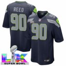 adult & youth,toddler Seahawks Uniform 90 Jarran Reed Jersey Stitched Navy Super Bowl LX Patch
