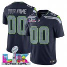 adult & youth,toddler Seahawks 00 Custom name number Jersey Stitched Navy Super Bowl LX Patch