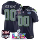 adult & youth Seahawks 00 Custom name number Jersey Stitched Navy Super Bowl LX & 50th & USA 250