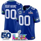 adult & youth Seahawks 00 Custom name number Jersey Stitched Royal Super Bowl LX & 50th Season Patch