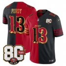 adult & youth SF 49ers Uniform 13 Brock Purdy Jersey Stitched 80th Years Patch Split Red/Black Shirt