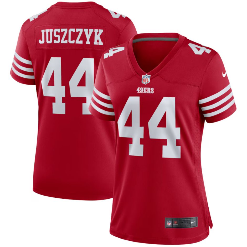 women's San Francisco 49ers Uniform 44 Kyle Juszczyk Jersey Stitched Activewear Red Shirt